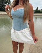 Lace Detail Denim Mini Dress