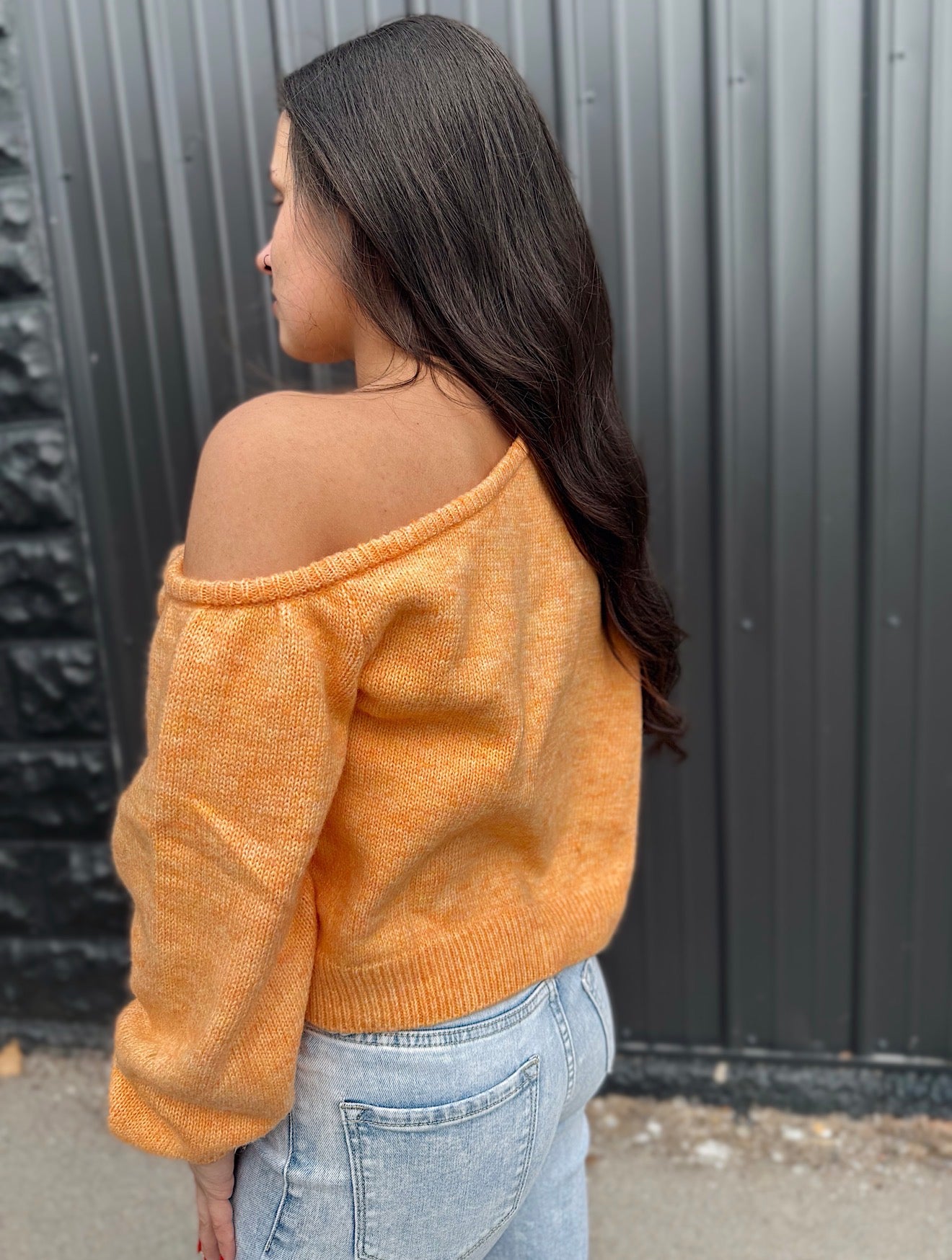 Orange Asymmetrical Shoulder Sweater