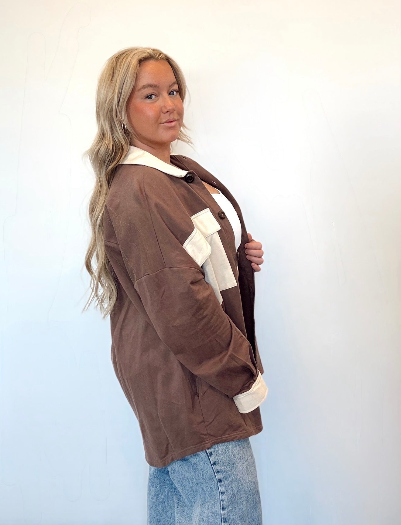 Contrast Belted Shirt Jacket Shacket
