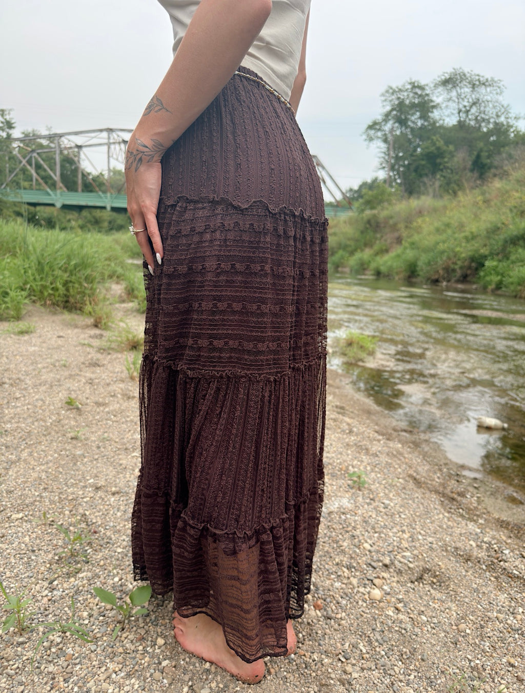Meadow Bloom Tiered Midi Skirt