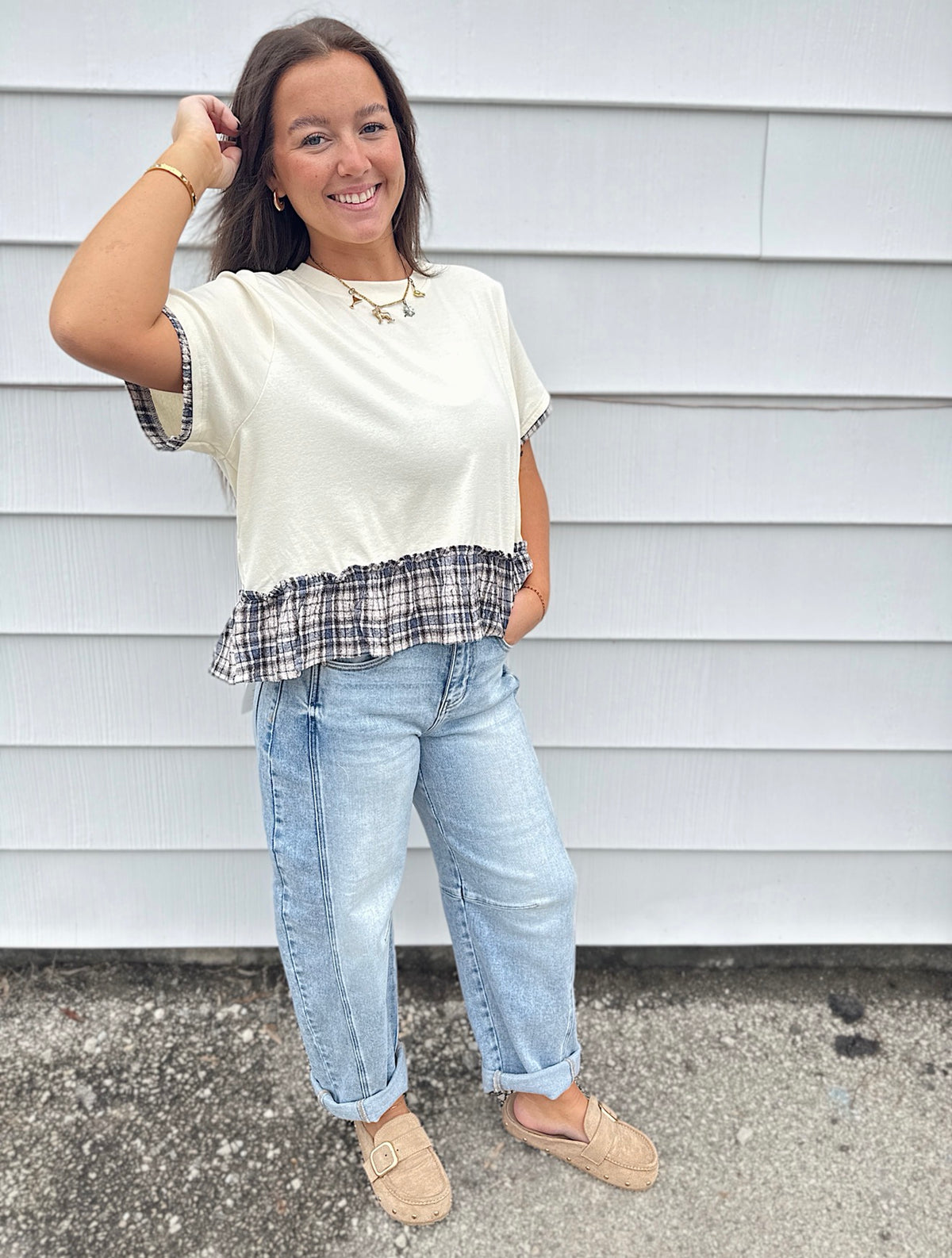 Plaid Peplum Blouse