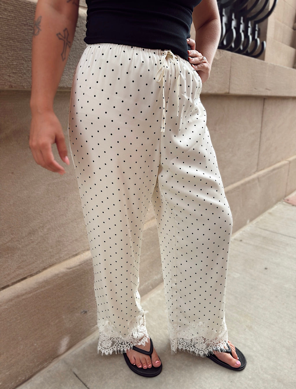 Classic Dot Lace Trim Trousers