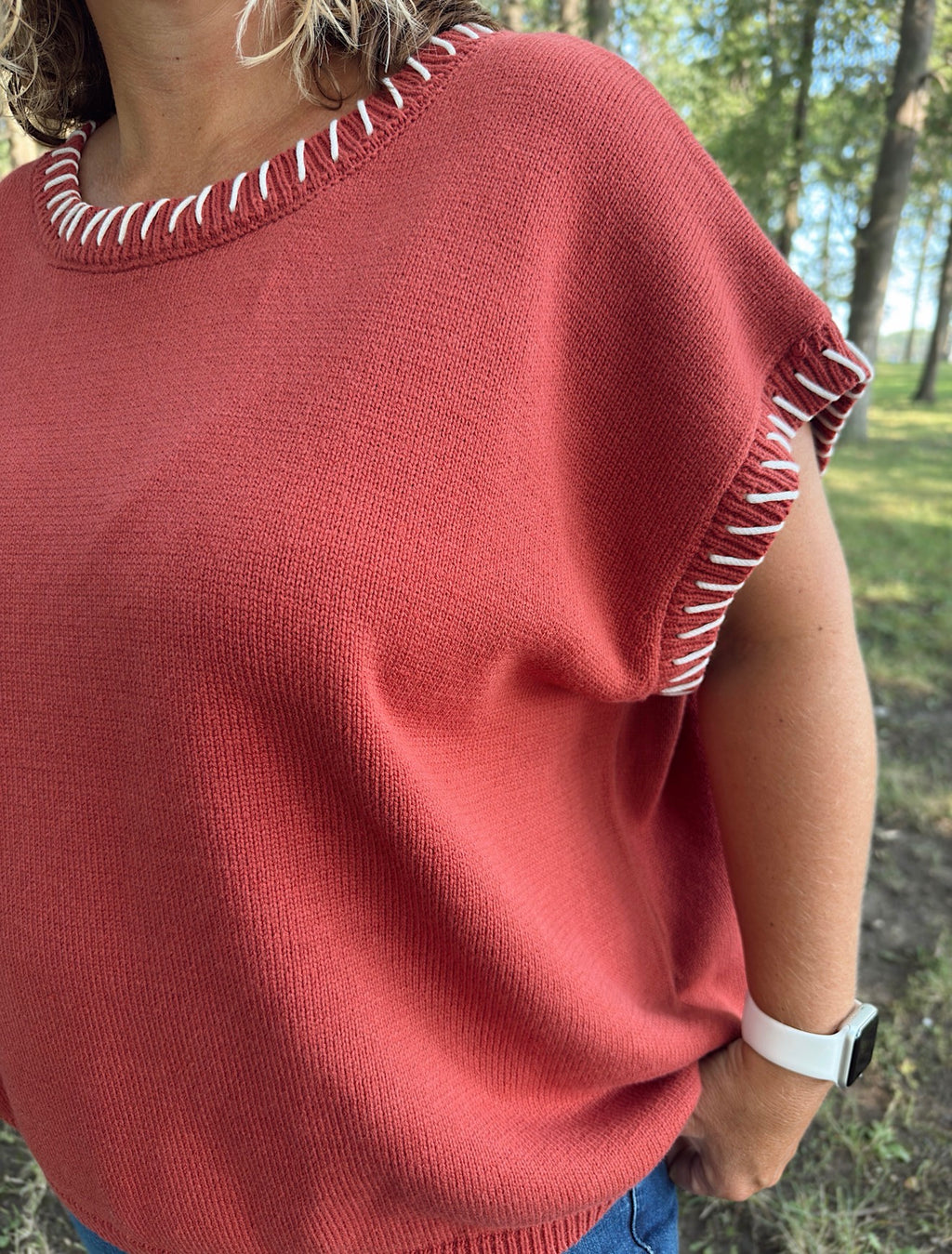 Curvy - Stitch Detailed Oversize Sweater Vest