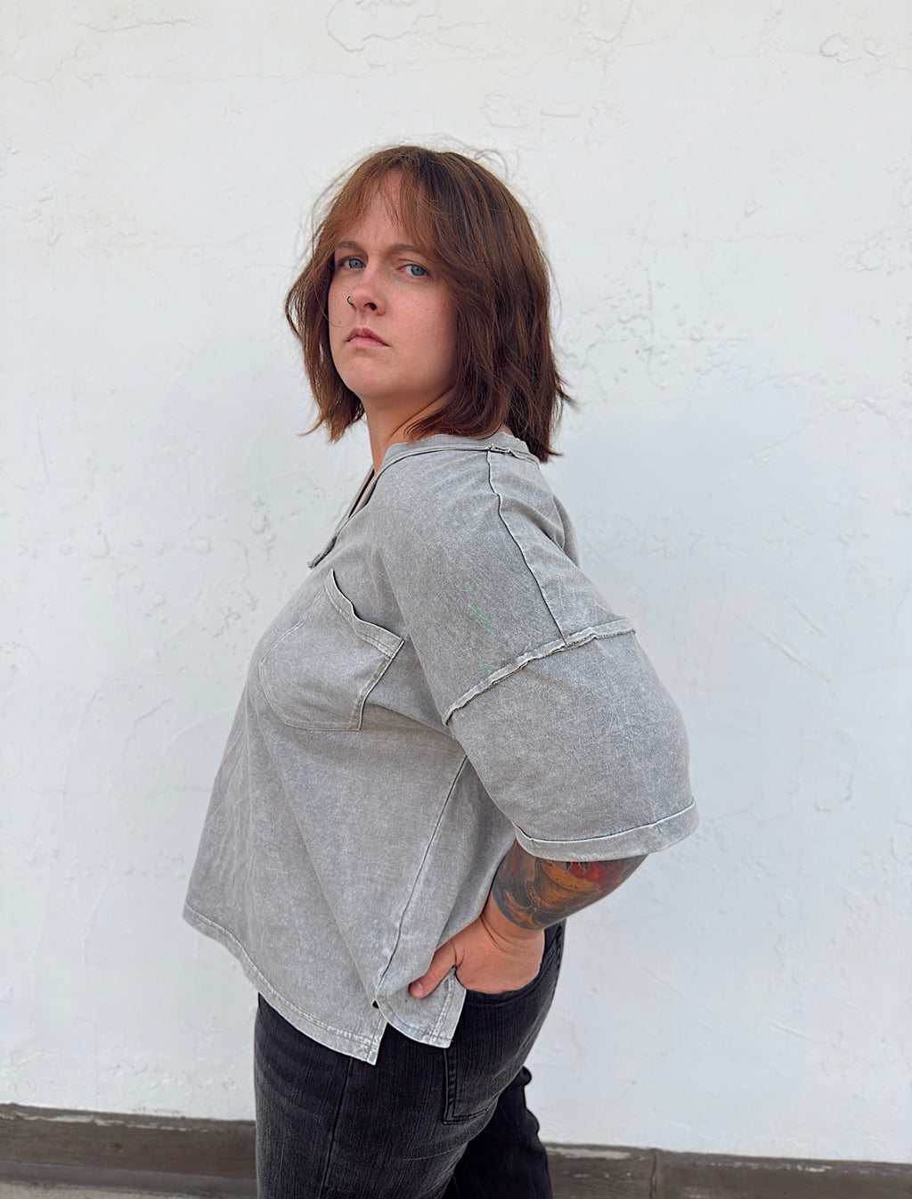 Curvy - Vintage Wash Boxy Knit Top