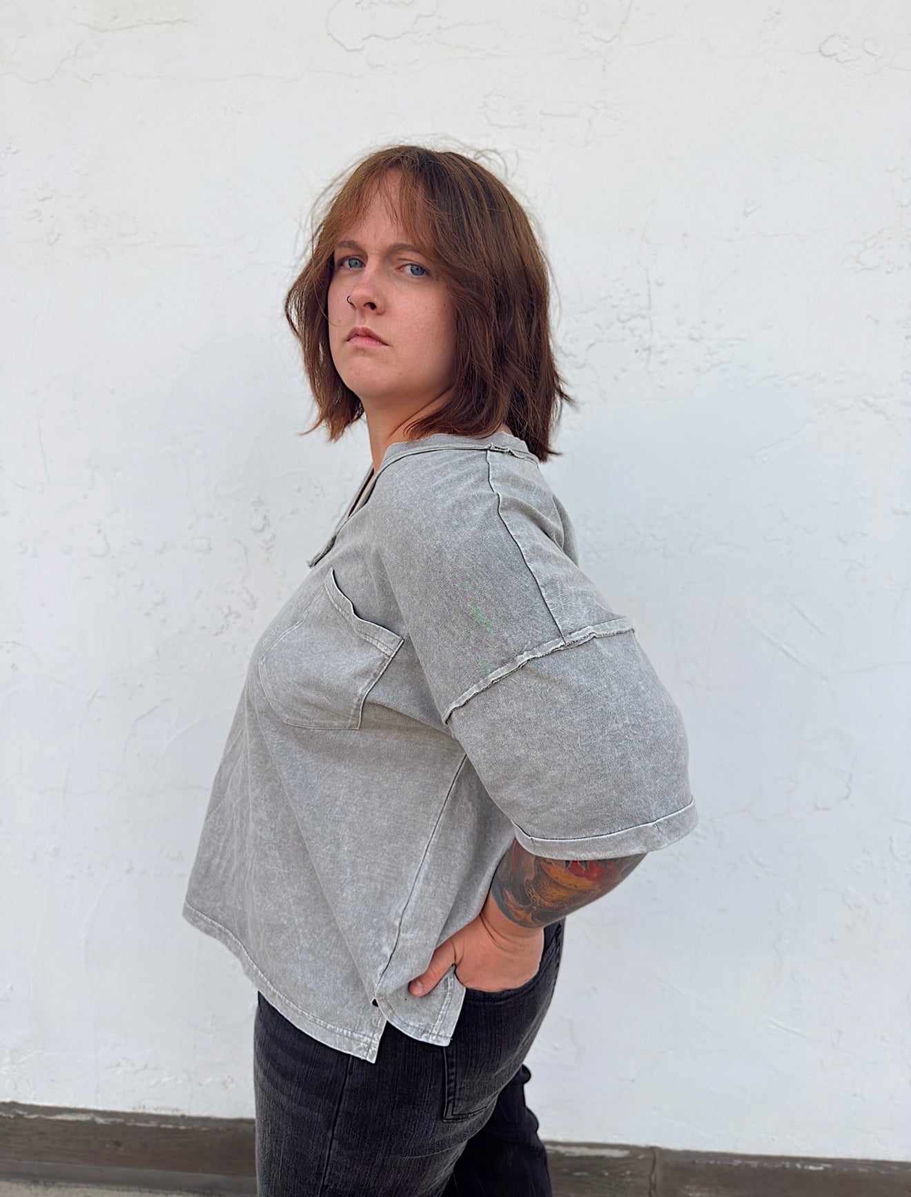 Curvy - Vintage Wash Boxy Knit Top
