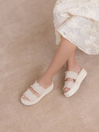The Polly | Cream Ruffle Strap Platform Sandal