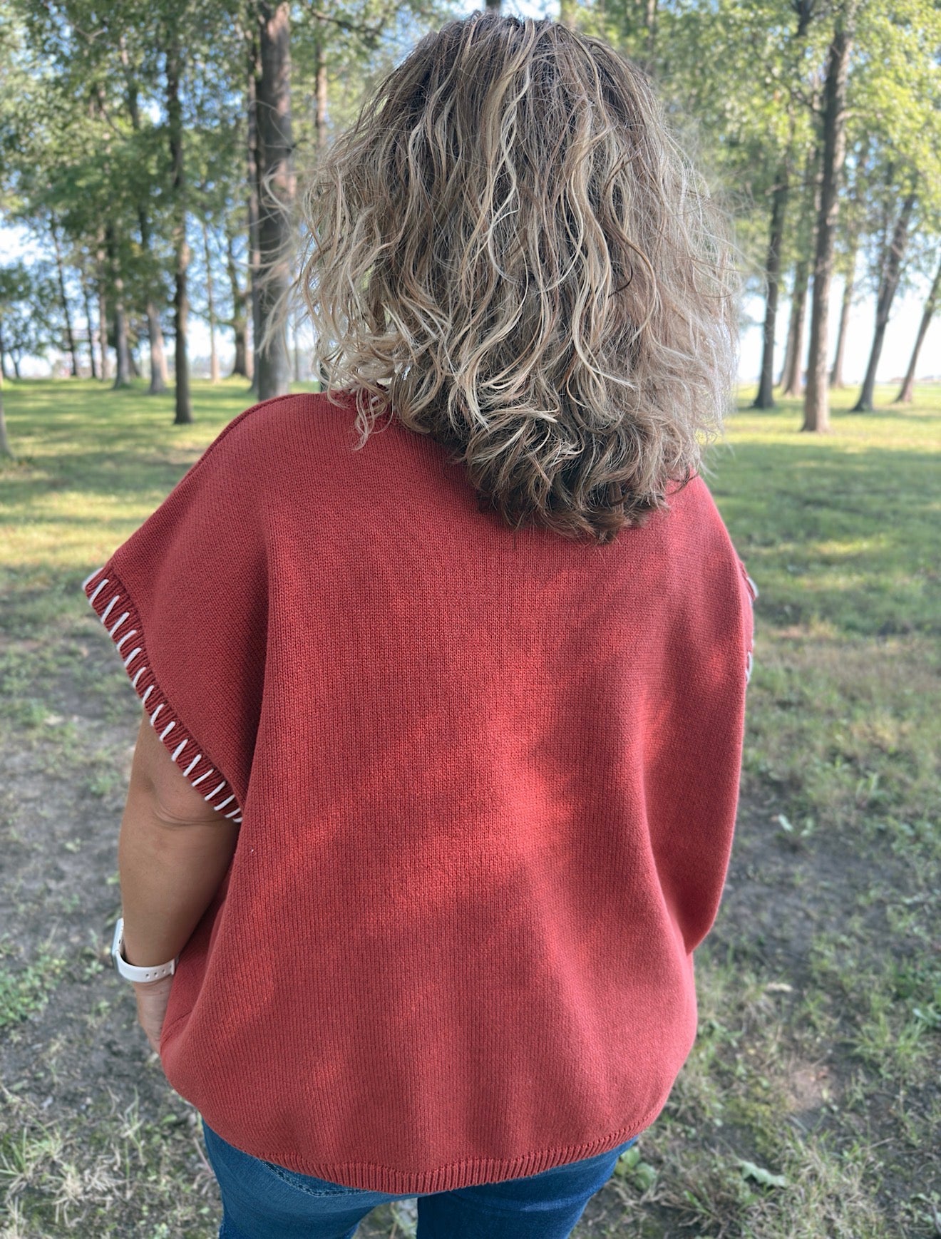 Curvy - Stitch Detailed Oversize Sweater Vest