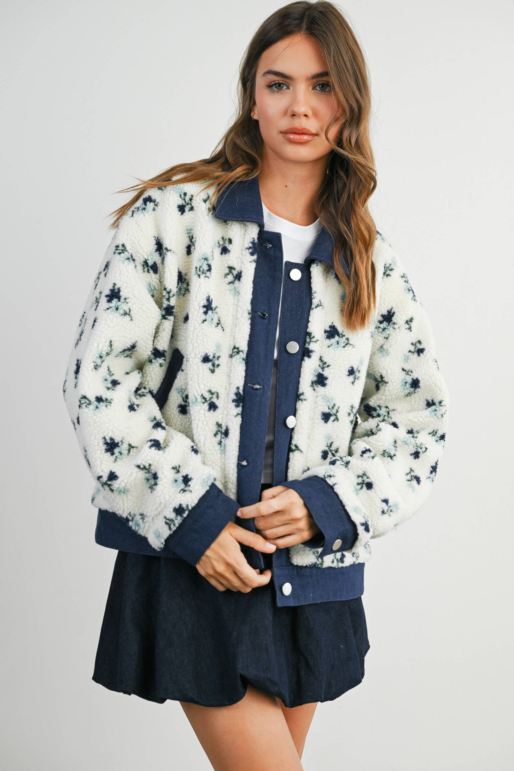 Floral  Collared Button-Down Jacket