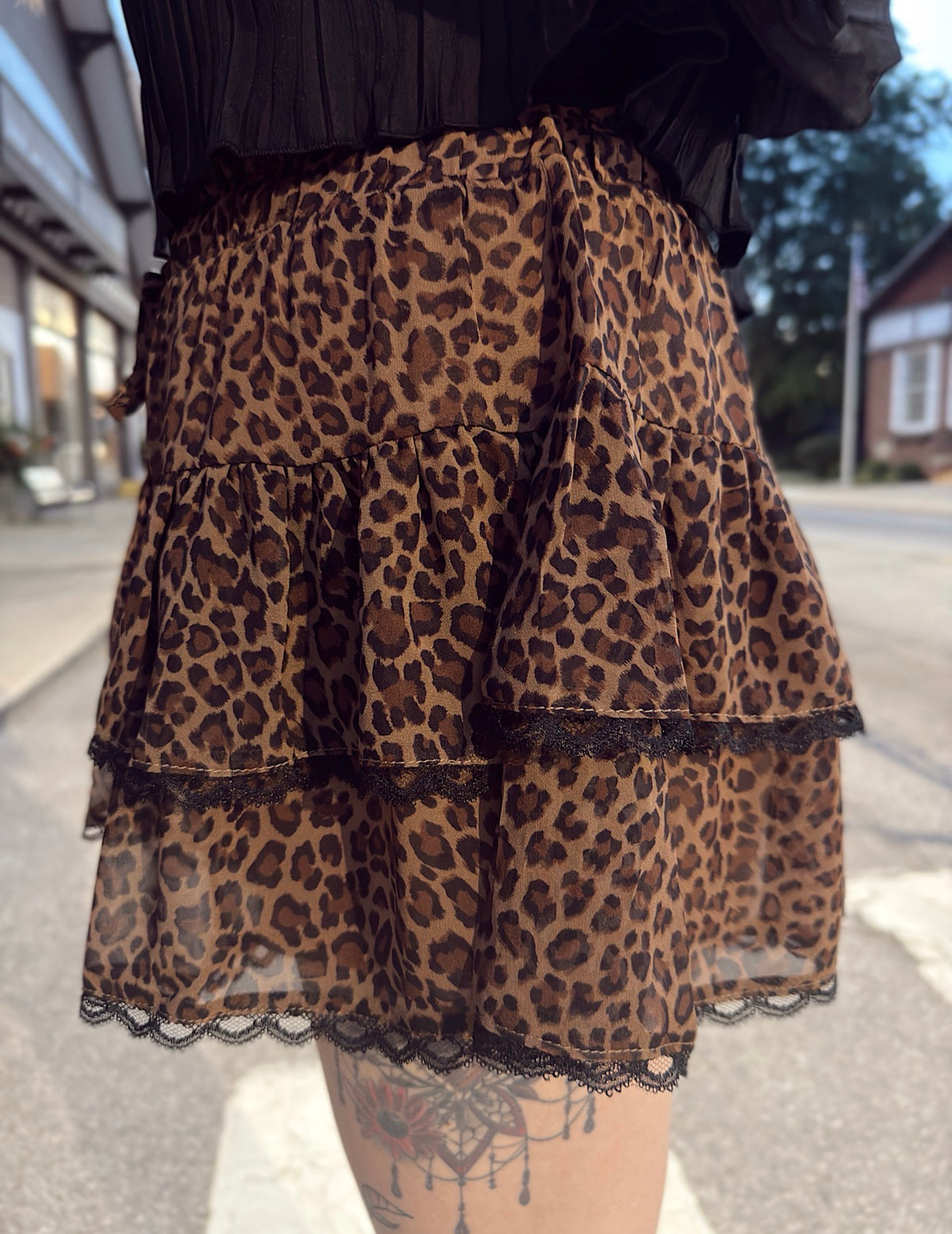 Leopard Tiered Lace Skort