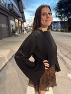 Pleated Open Back Tie Blouse