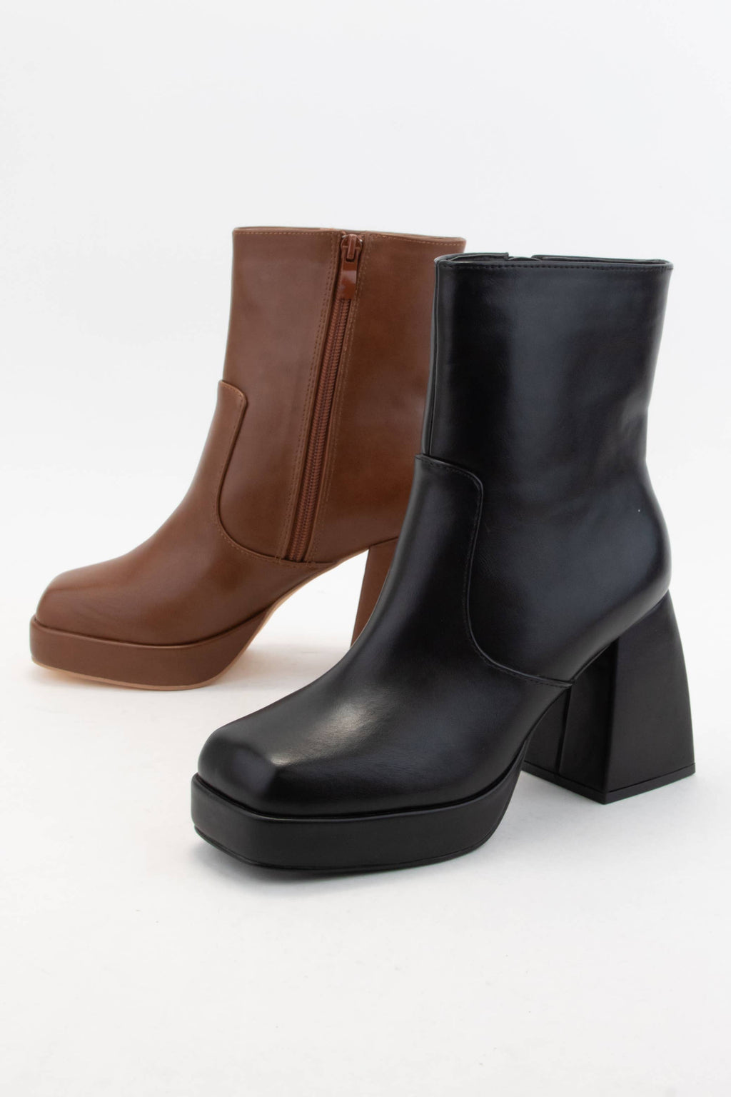 Square-Toe Chunky Flare Block Heel Ankle Boots