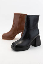 Square-Toe Chunky Flare Block Heel Ankle Boots