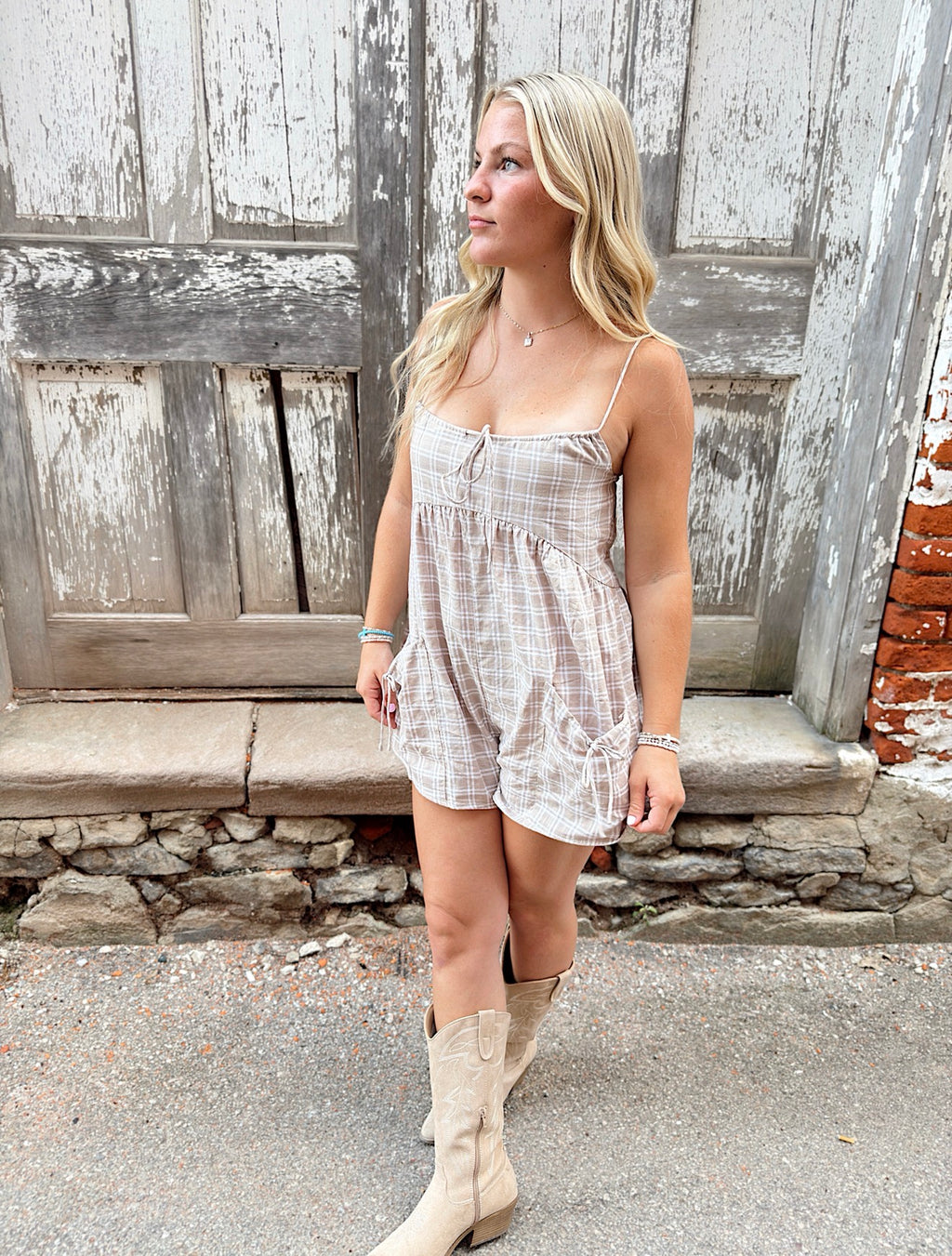 Plaid Pocket Romper