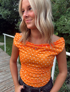 Off-Shoulder Ruched Polka Dot Top
