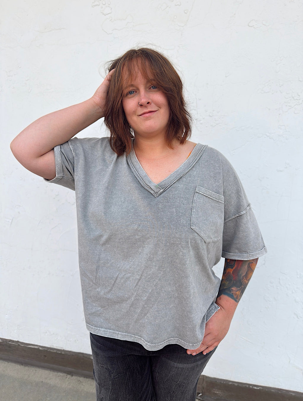 Curvy - Vintage Wash Boxy Knit Top