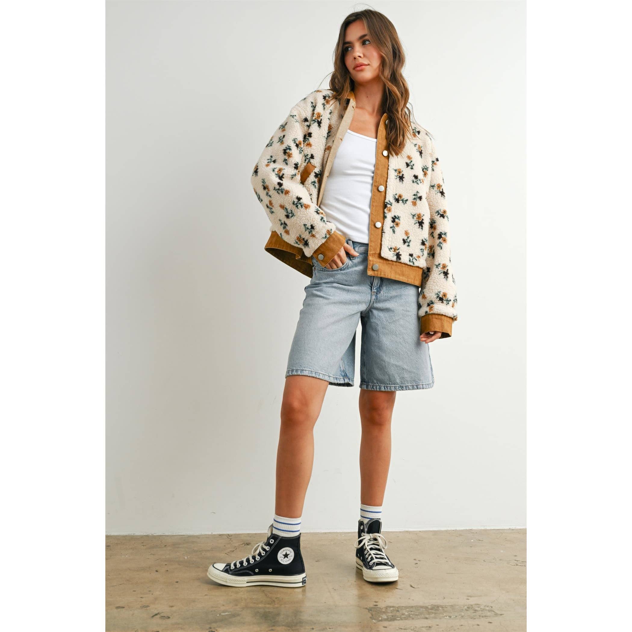 Floral  Collared Button-Down Jacket