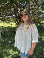 Curvy - Stripe Button Down Boxy Top