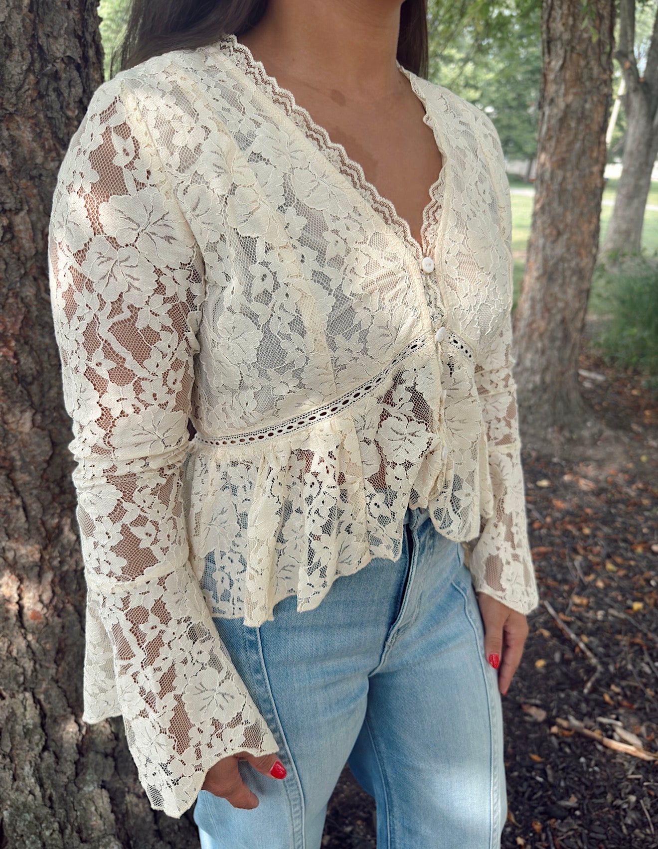 Lace Button-Down Blouse