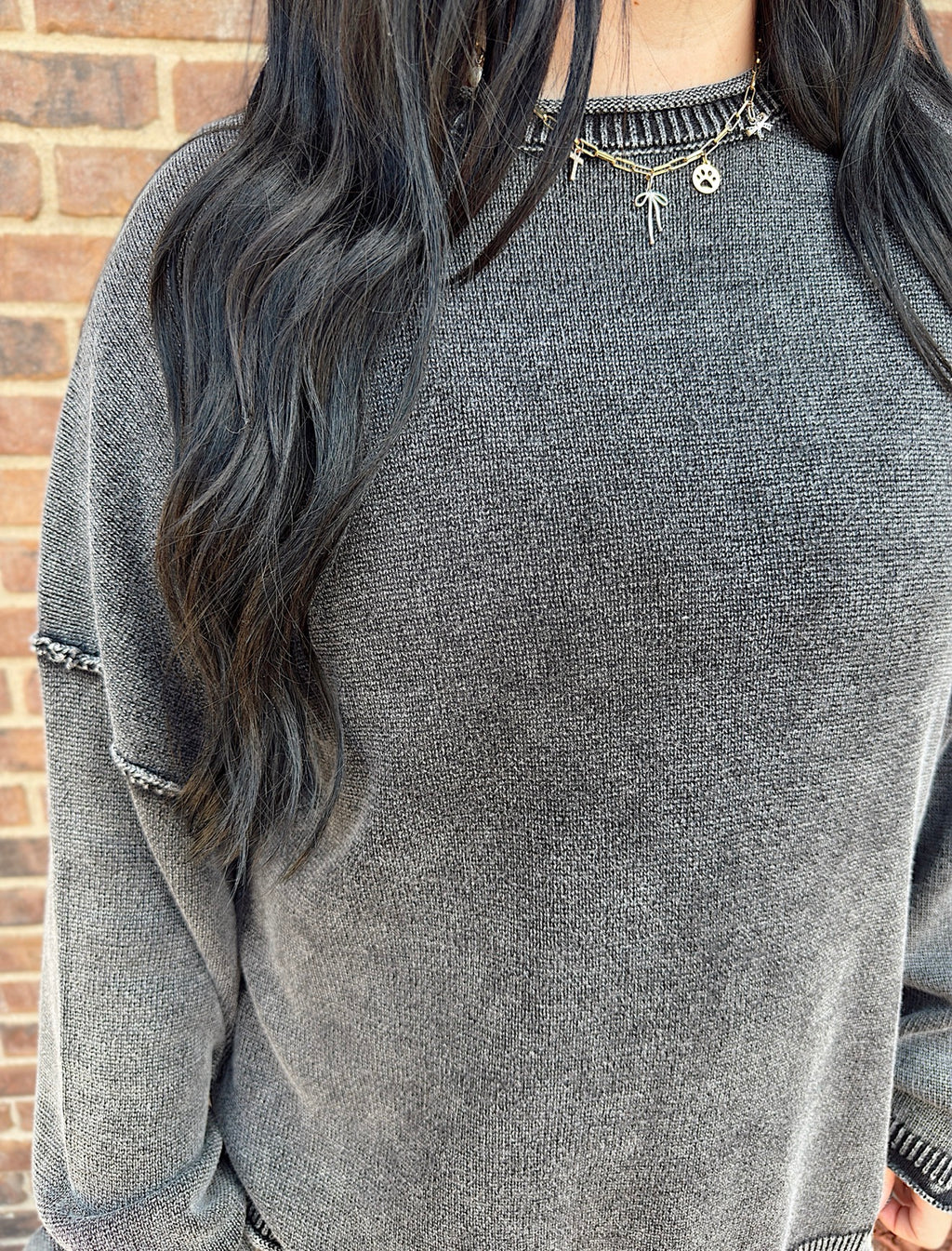 Vintage Wash Raw Edge Sweater