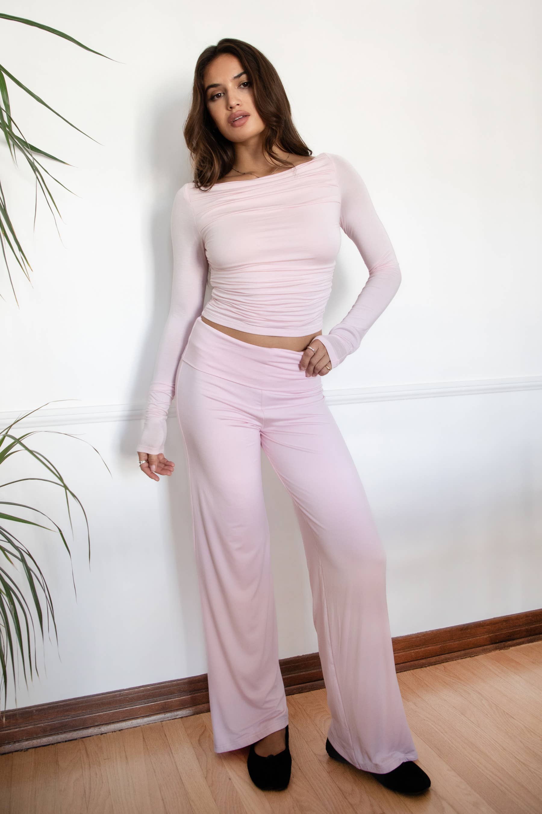 Fold Over Straight Leg Casual Lounge Pants