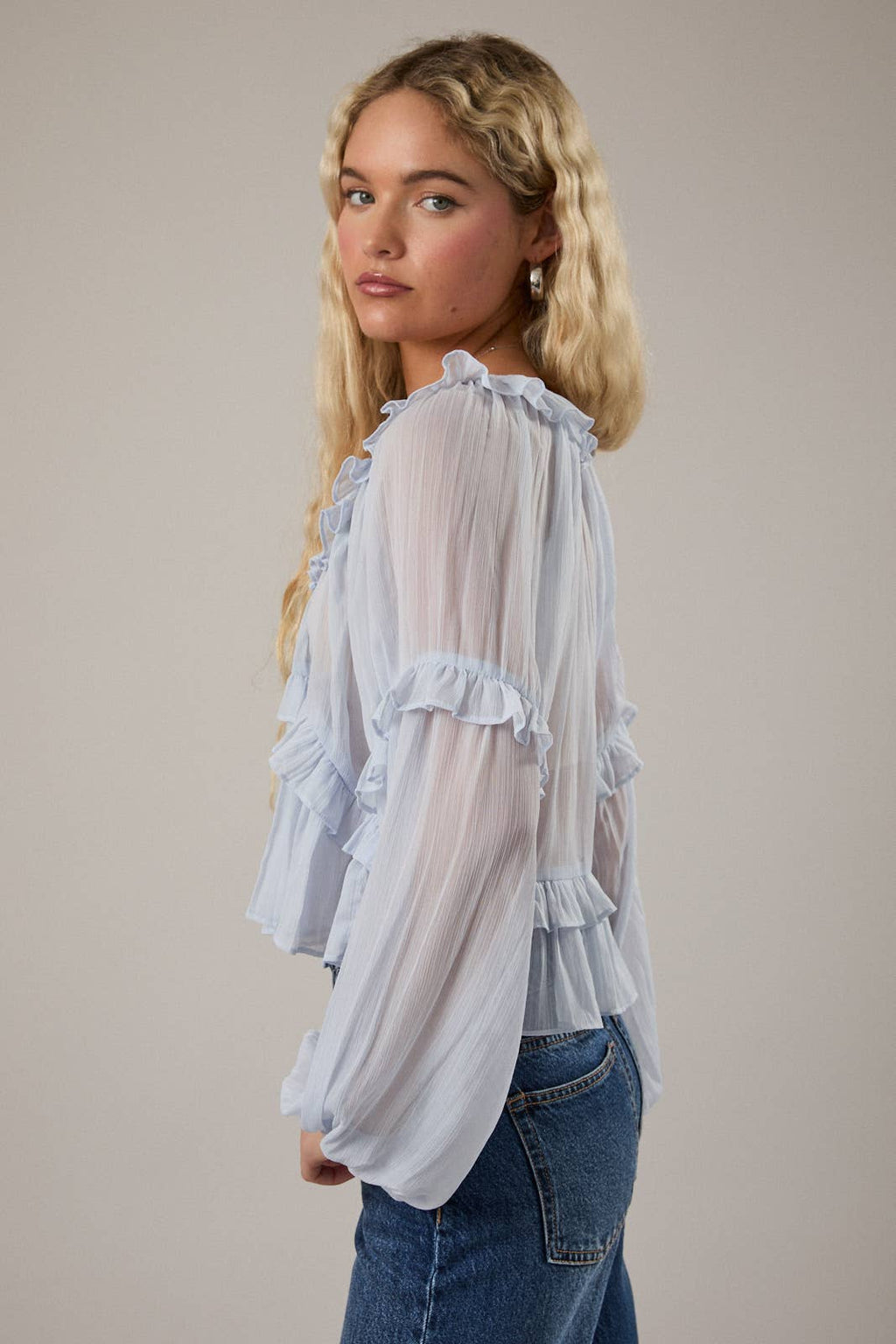 Scoop Neck Ruffle Detail Blouse