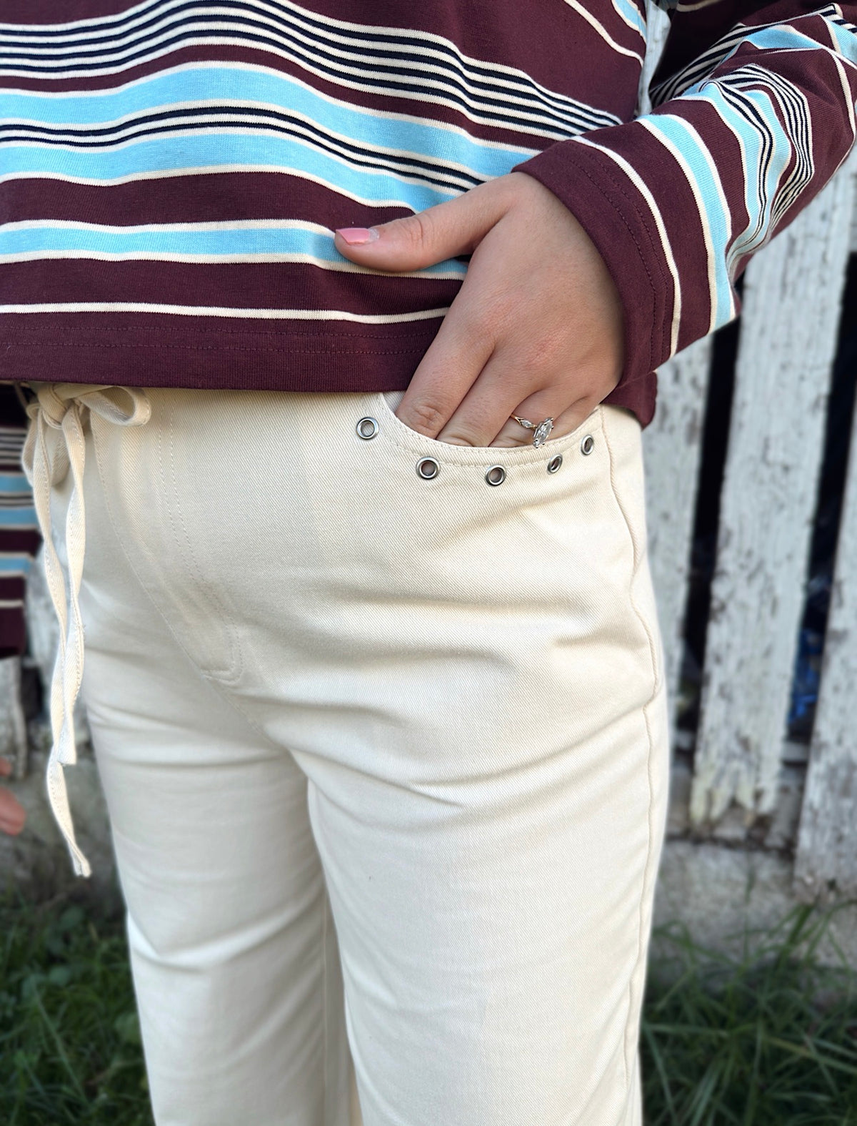 Grommet Detail Drawstring Pants