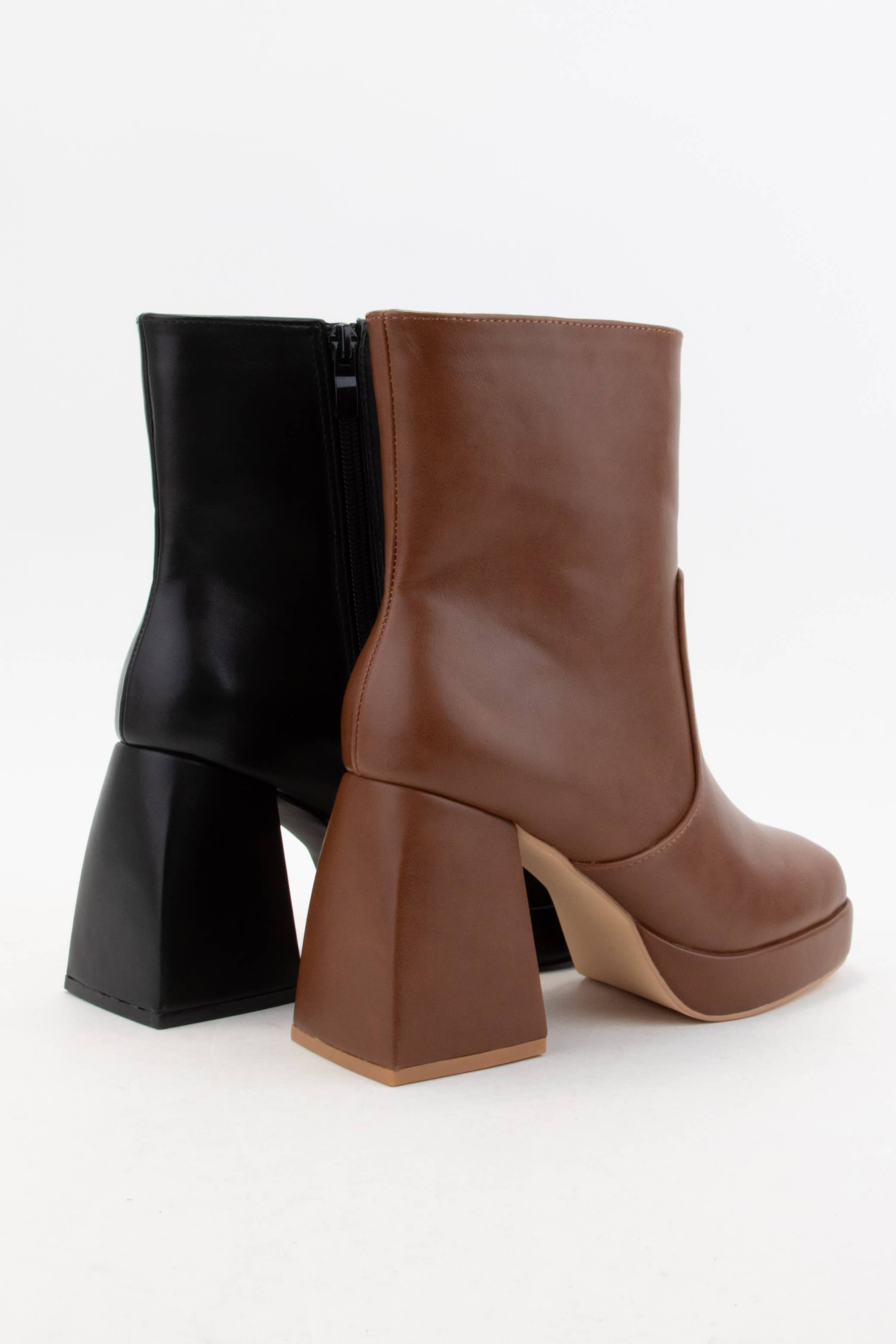 Square-Toe Chunky Flare Block Heel Ankle Boots