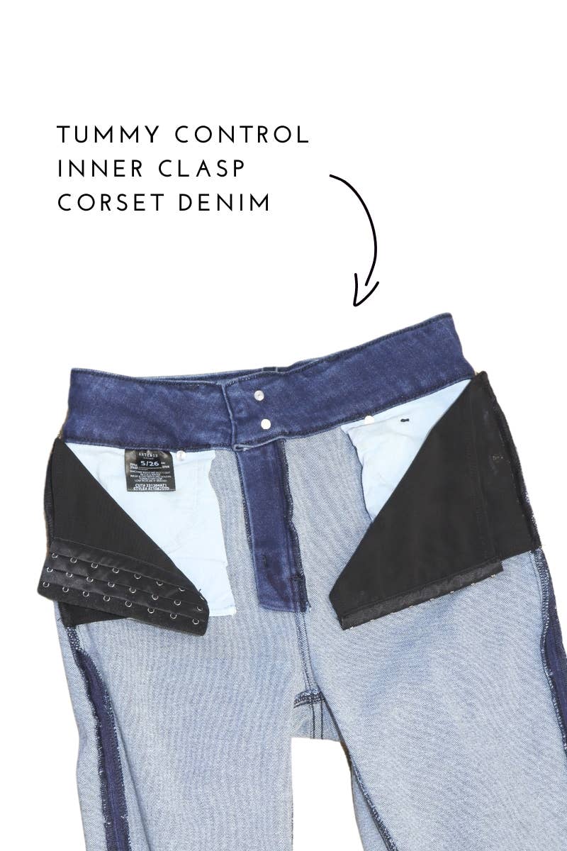Curvy - Corset Straight Frayed Hem Jeans