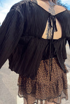 Pleated Open Back Tie Blouse