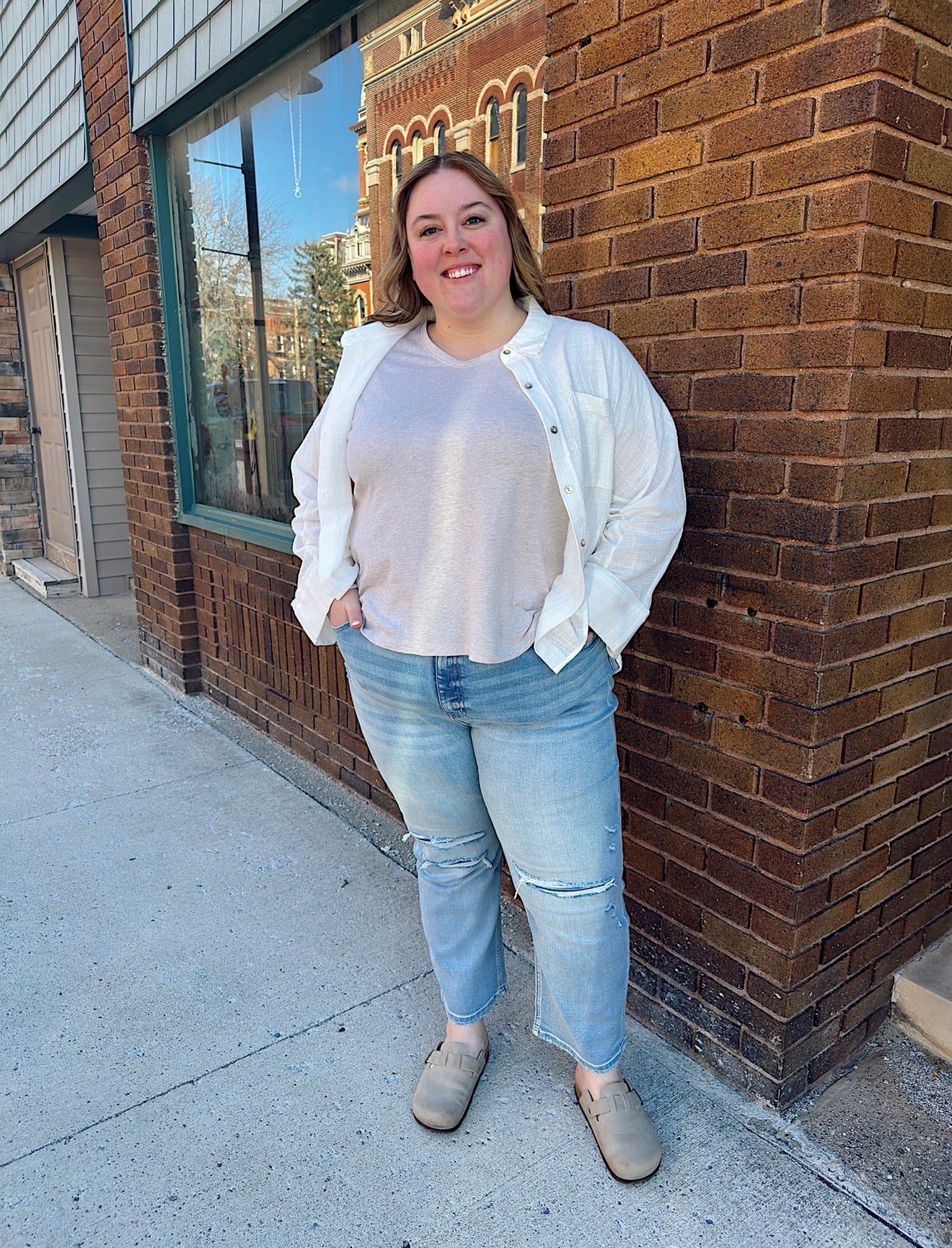 Curvy - Dolman Sleeve Button Down Gauze Shirt