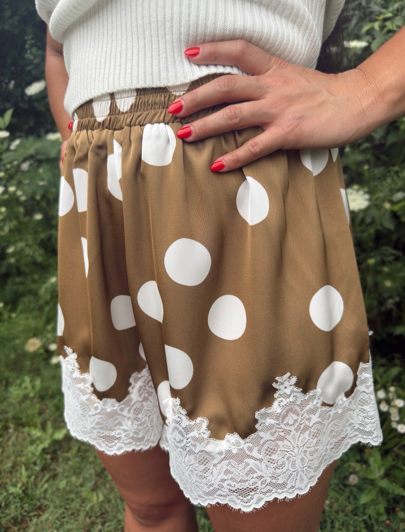 Polka Dot Lace Trim Satin Shorts