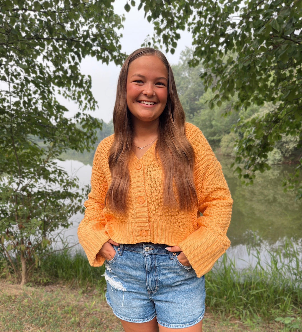 Orange Knit Button Up Cardigan