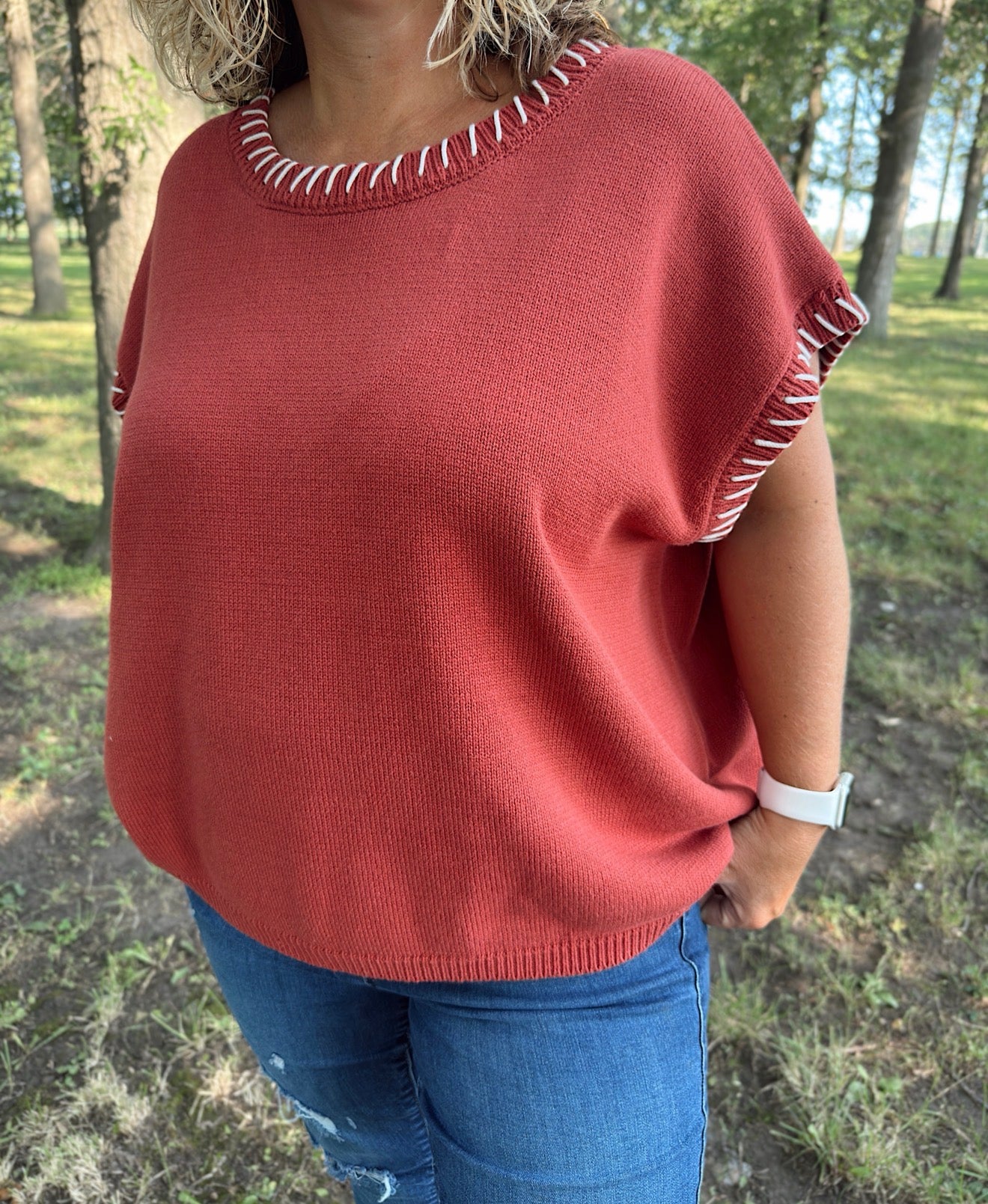 Curvy - Stitch Detailed Oversize Sweater Vest