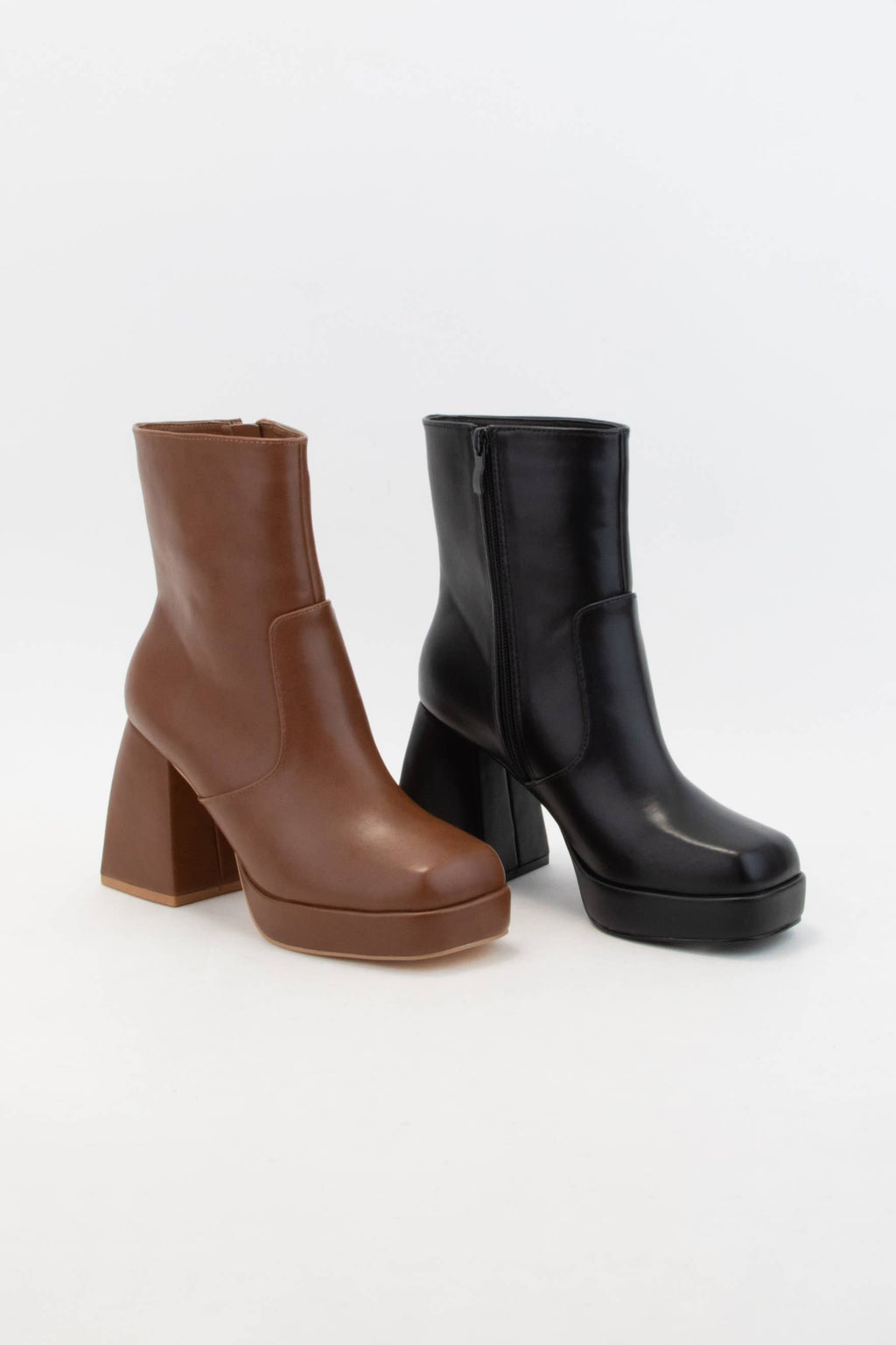 Square-Toe Chunky Flare Block Heel Ankle Boots