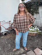 Curvy - Harvest Plaid Button-Up Top