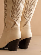 Off White Knee High Cowboy Boot