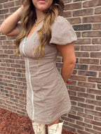 Puff Sleeve Vintage Stripe Denim Dress