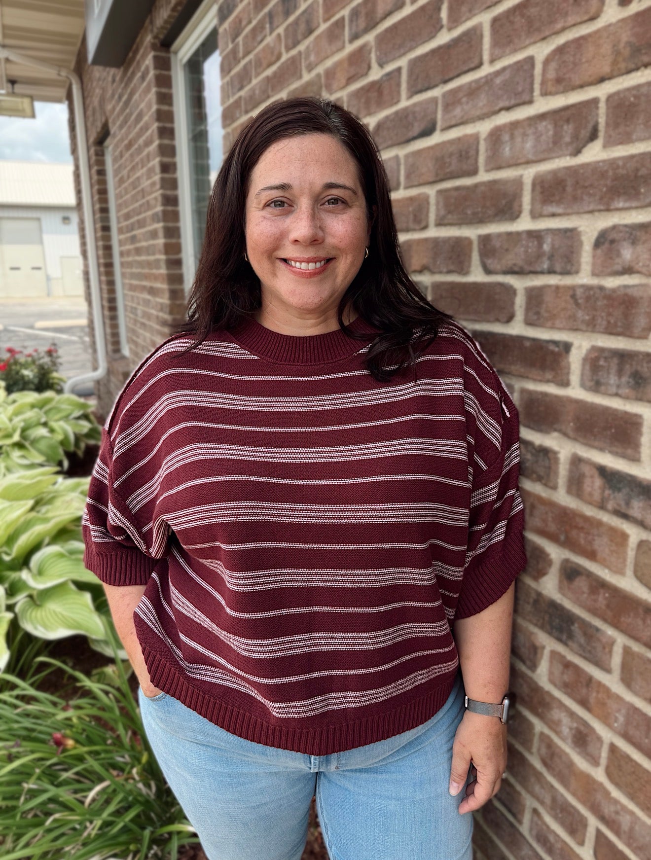 Curvy - Striped Knit Sweater Top