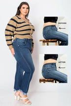 Curvy - Corset Straight Frayed Hem Jeans