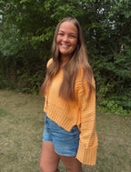 Orange Knit Button Up Cardigan