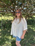 Curvy - Stripe Button Down Boxy Top