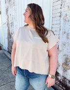 Curvy - Flared Hem Waffle Knit Casual Top