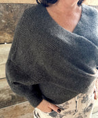 Crossover Ribbed Fuzzy Knit Sweater
