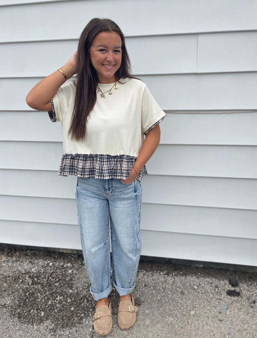 Plaid Peplum Blouse