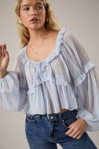 Scoop Neck Ruffle Detail Blouse