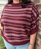 Curvy - Striped Knit Sweater Top