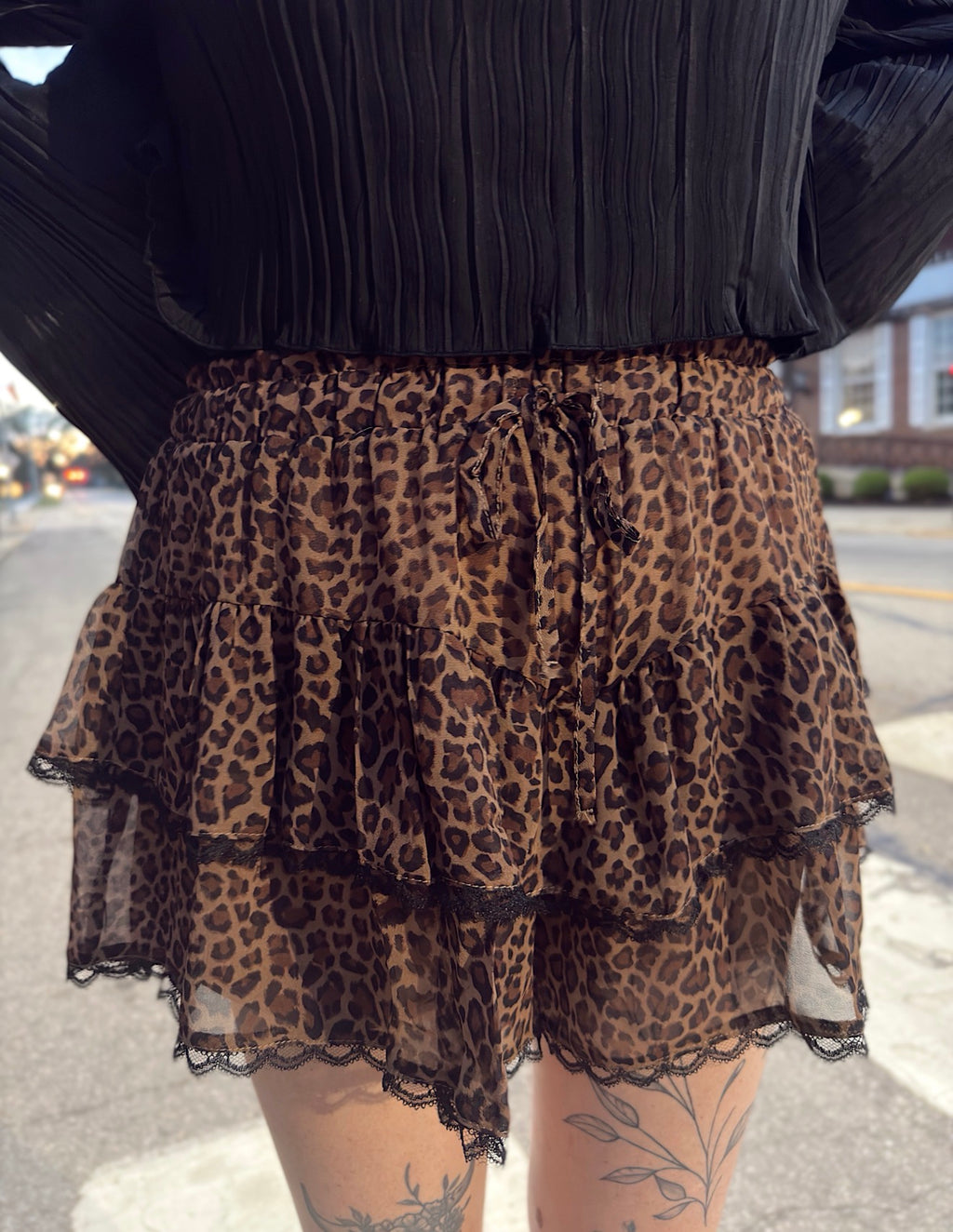 Leopard Tiered Lace Skort