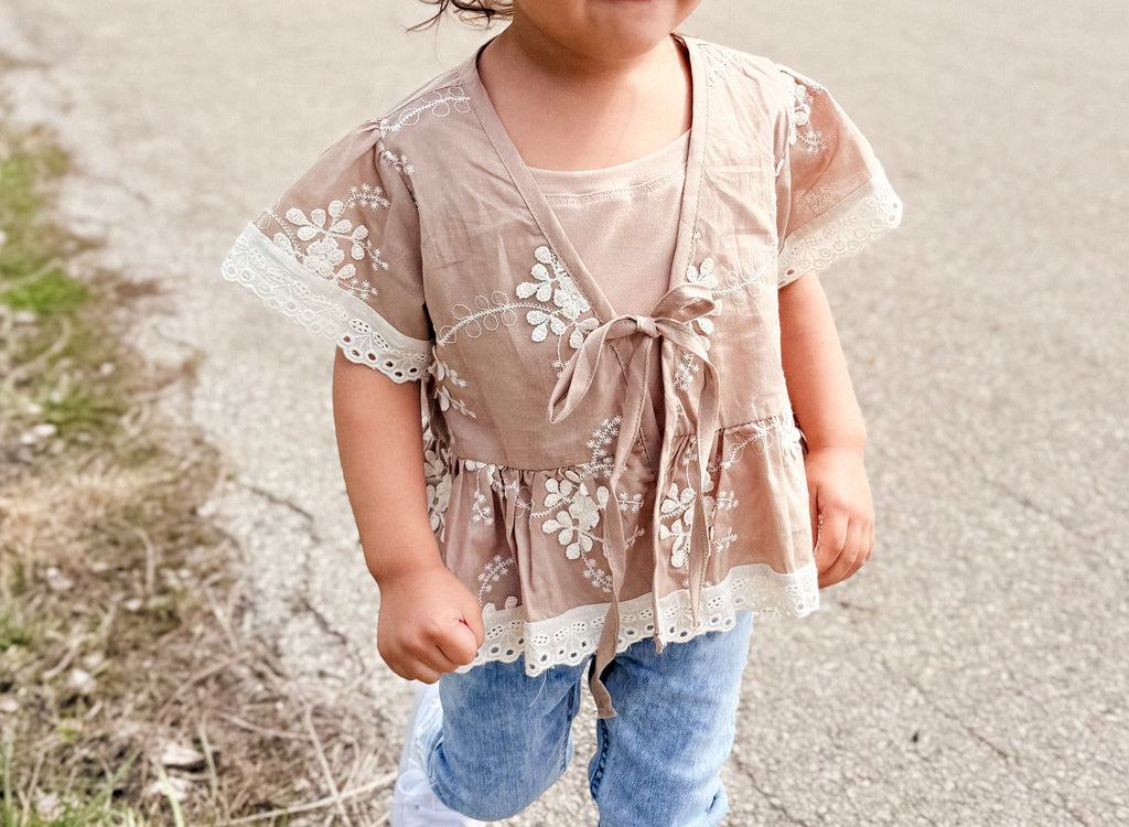 Embroidered Front Tie Cardigan