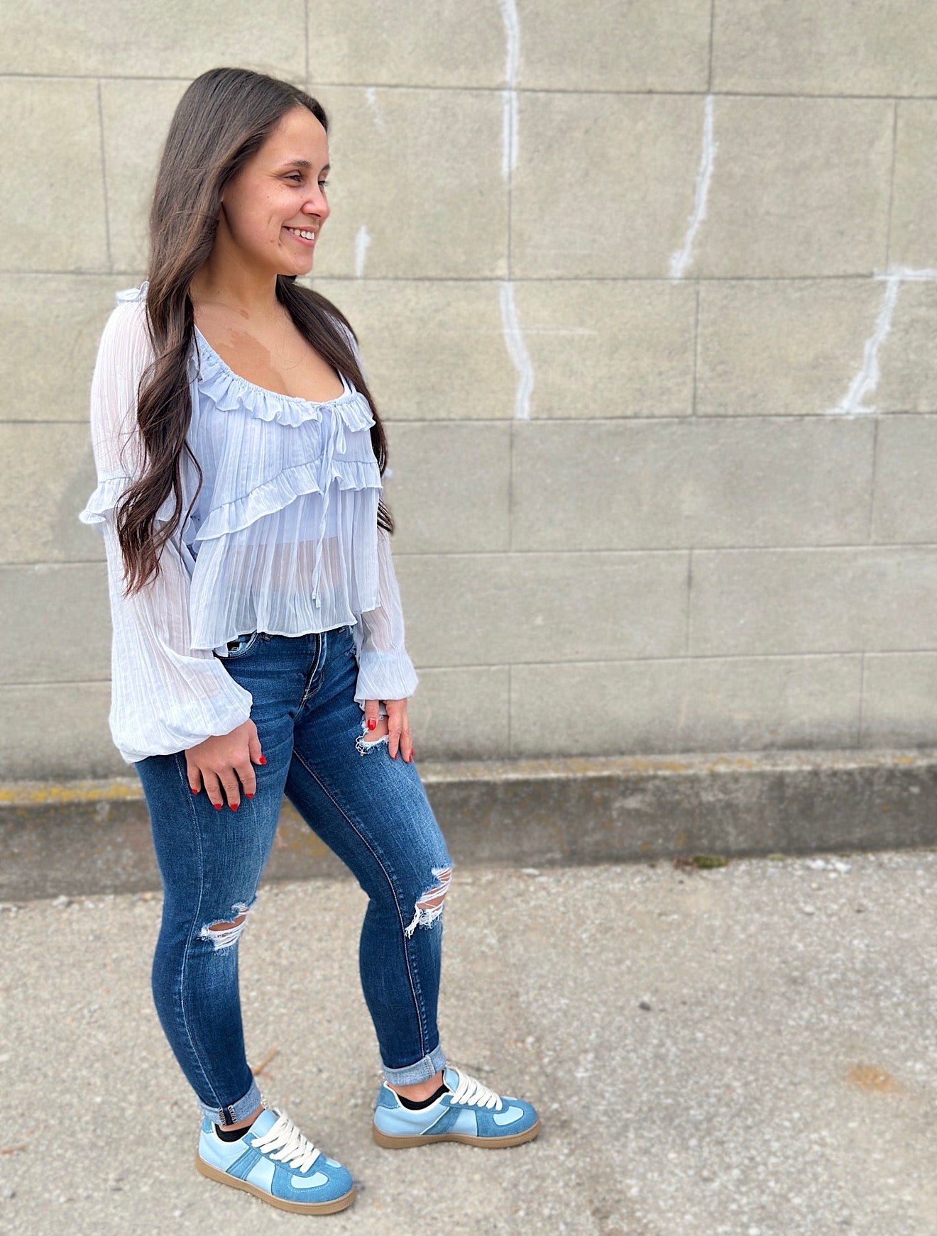 Scoop Neck Ruffle Detail Blouse