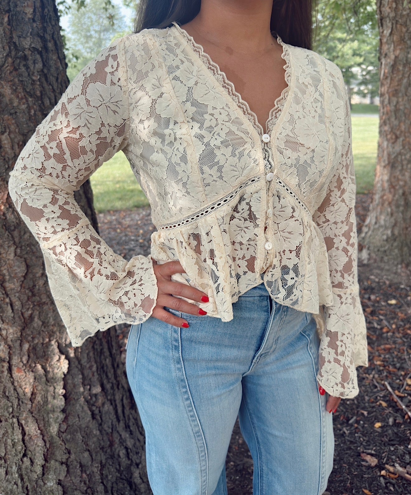 Lace Button-Down Blouse